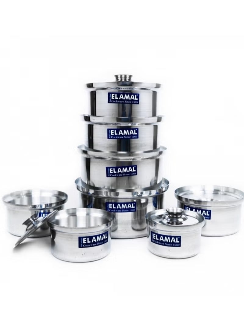ELAMAL Al Amal Silver Aluminum Cookware Set – 8 Pieces (16 to 30 cm), Durable and Easy to Clean Cooking Pots - Image 1